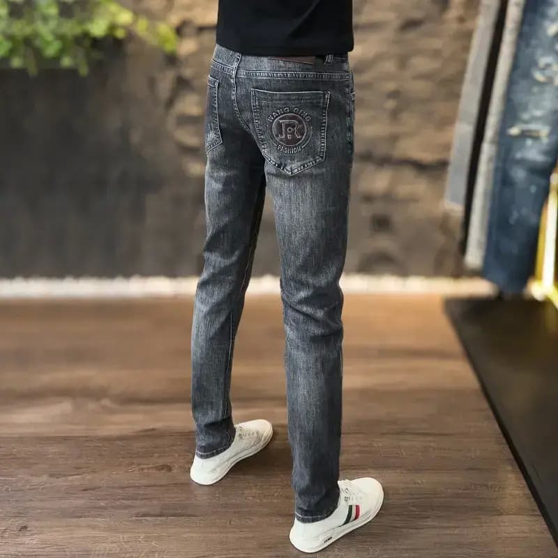 Verão novo estilo na moda Jeans produto europeu impresso fino-ajuste elástico pés pequenos Casual All-match masculino lo