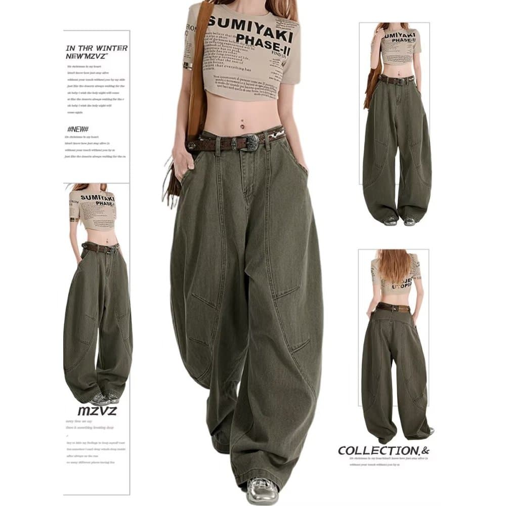 Macacão verde militar Casual para meninas calças soltas retas calças largas