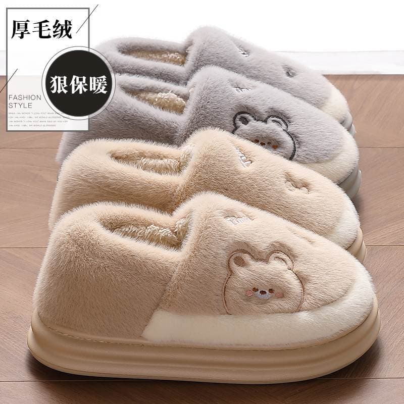 Sapatos de algodão quente de pelúcia feminino outono inverno salto 2026 novo estilo interior casa grávida confinamento c
