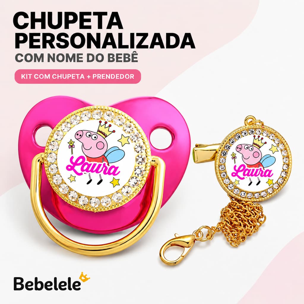 Chupeta rosa para bebê menina, com nome e foto personalizados, presente de aniversário