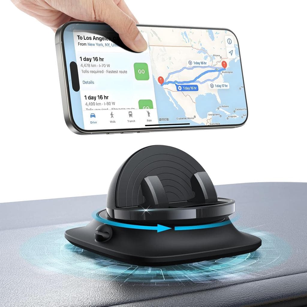 OMOTON360 ° Suporte giratório para celular de carro, suporte ajustável com mola para painel, suporte ajustável para celu