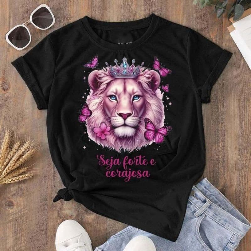 unissex Camiseta T-shirt Feminina Blusa Seja Forte Leão Judá