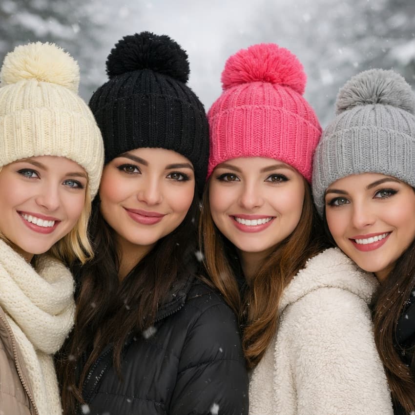 Touca De Inverno Infantil Em Tricô Com Pompons E Protetor De Orelha
