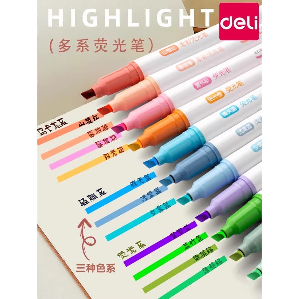 Deli Soft Color Highlighter Alunos usam canetas marcadoras de chave para fazer anotações Pintura infantil Caneta machado