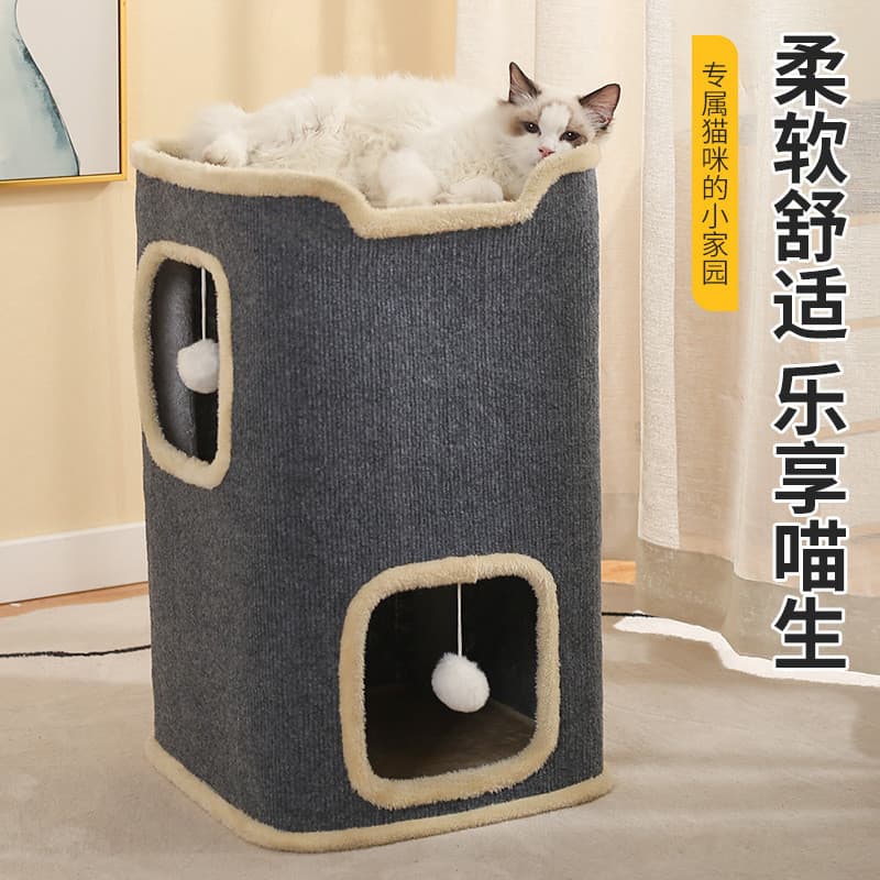 Inverno maca de gato quatro estações quente Semi-fechado gato arranhando placa maca de integrado casa de gato