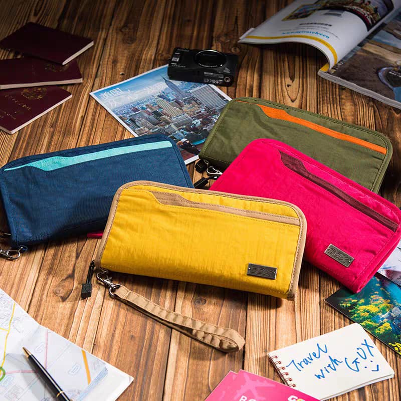 GOX Bolsa de armazenamento de bilhetes para passaporte, bolsa longa para documentos de viagem no exterior, carteira móve