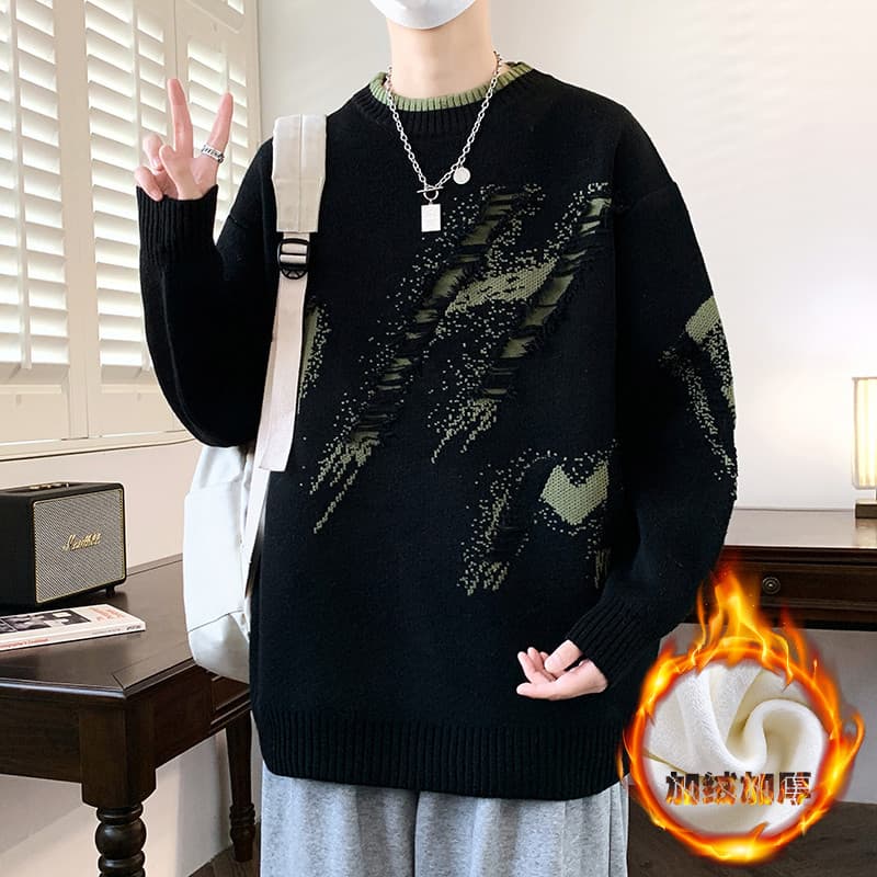 Camisola de lã masculina outono inverno Street Wear nicho Design engrossado em torno do pescoço camisola na moda interio