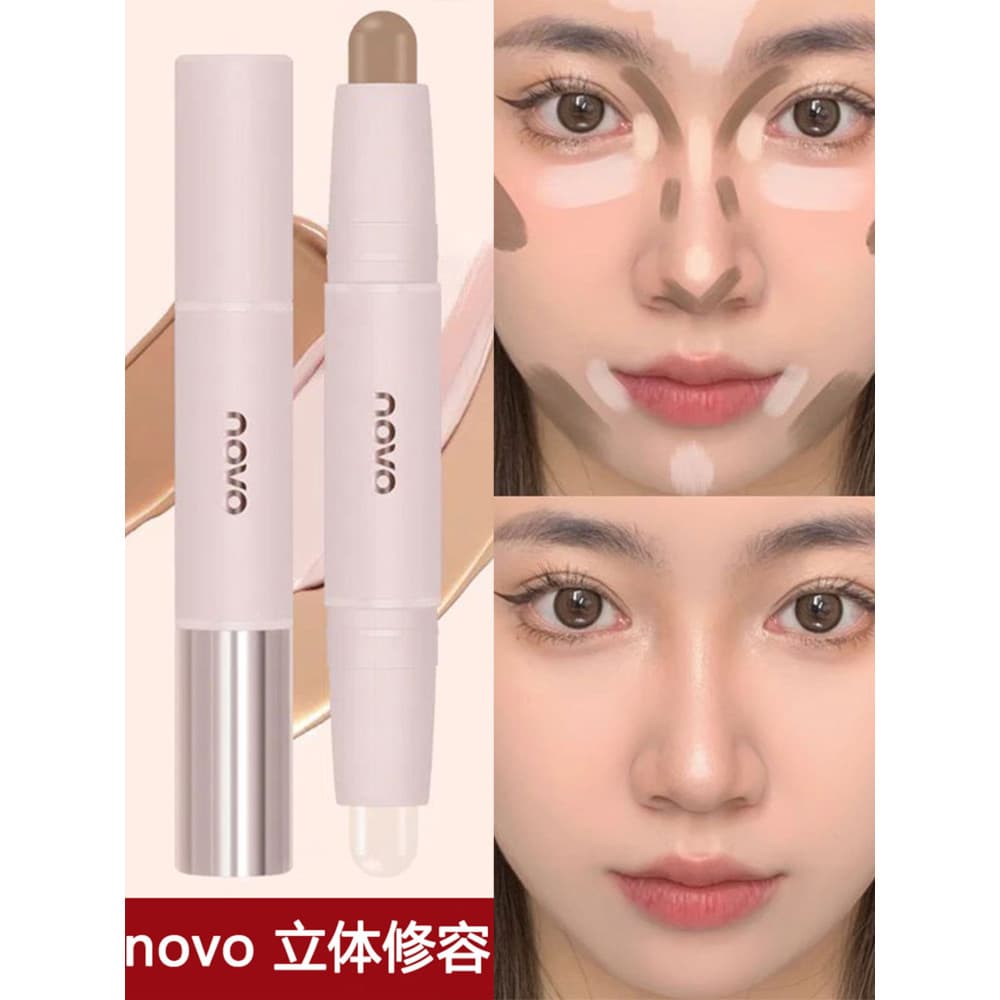 Novo bastão de contorno de alto brilho de uso duplo de duas cabeças Caneta multifuncional fosca iluminando rosto Facial