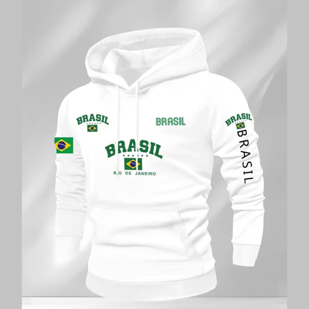 Moletom Masculino Canguru Blusa De Frio Brasil Seleção Brasileira Copa do Mundo Futebol Reforçado