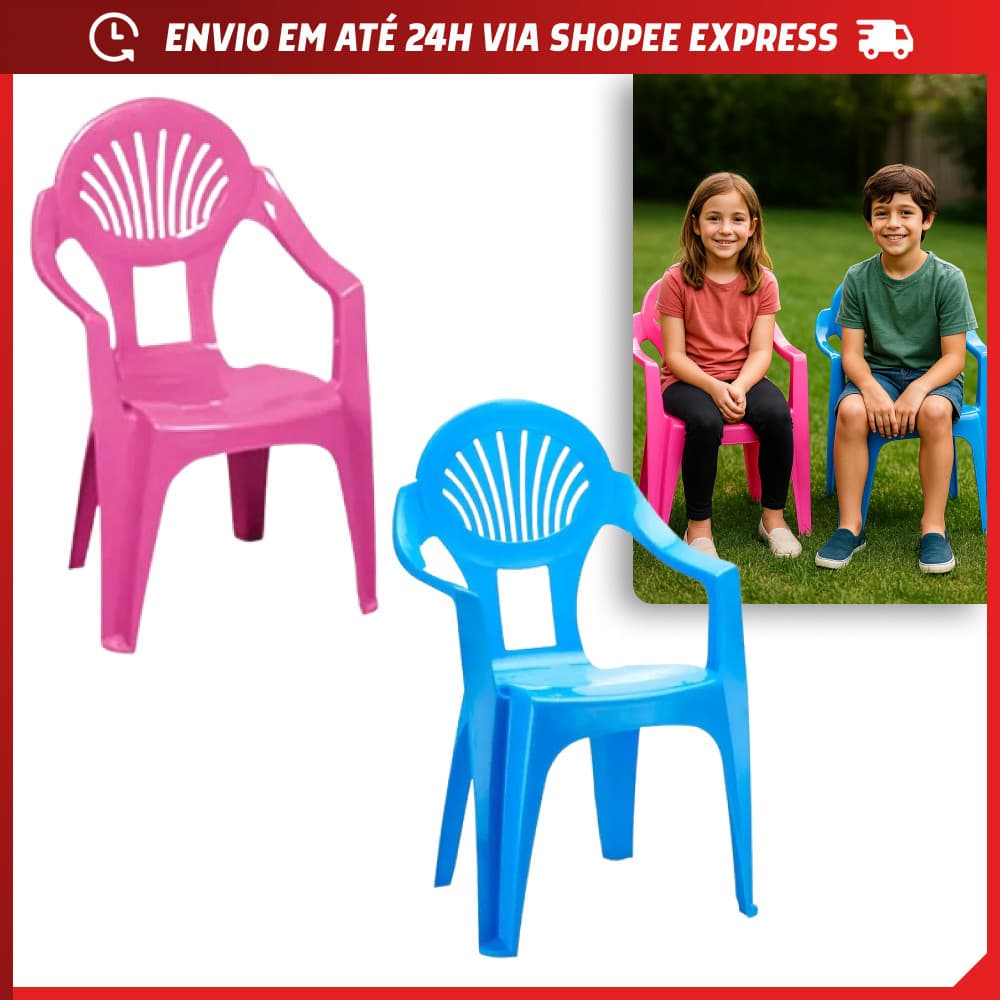 Cadeirinha Poltrona Infantil Azul e Rosa Reforçada para Eventos Infantis Ambiente Interno e Externo