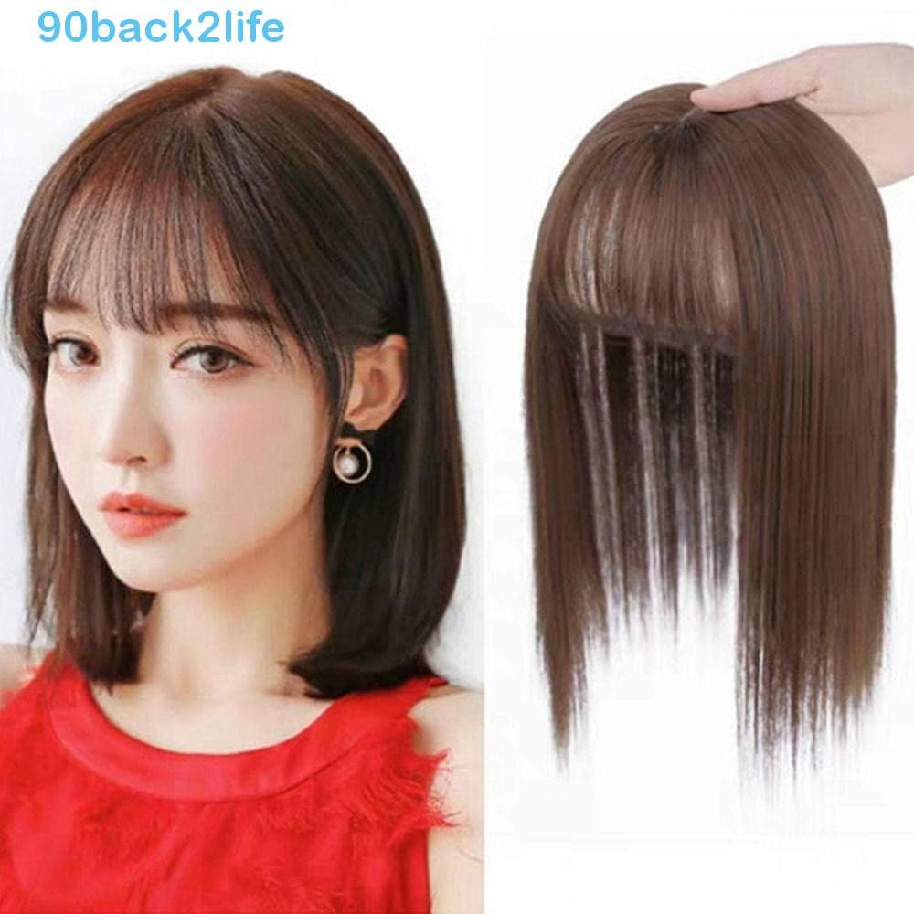 Peruca 3D com Franja Air Bangs, Top Marrom, Peruca Feminina com Franja de Encaixe, Fibra Resistente ao Calor, Aumentador