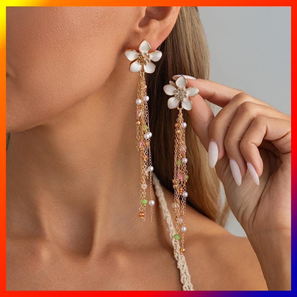 Brincos De Borla Longa Esmaltada , Pendurados De Cristal De Pérola Doce , Elegantes , Multicamadas Para Roupas De Primav