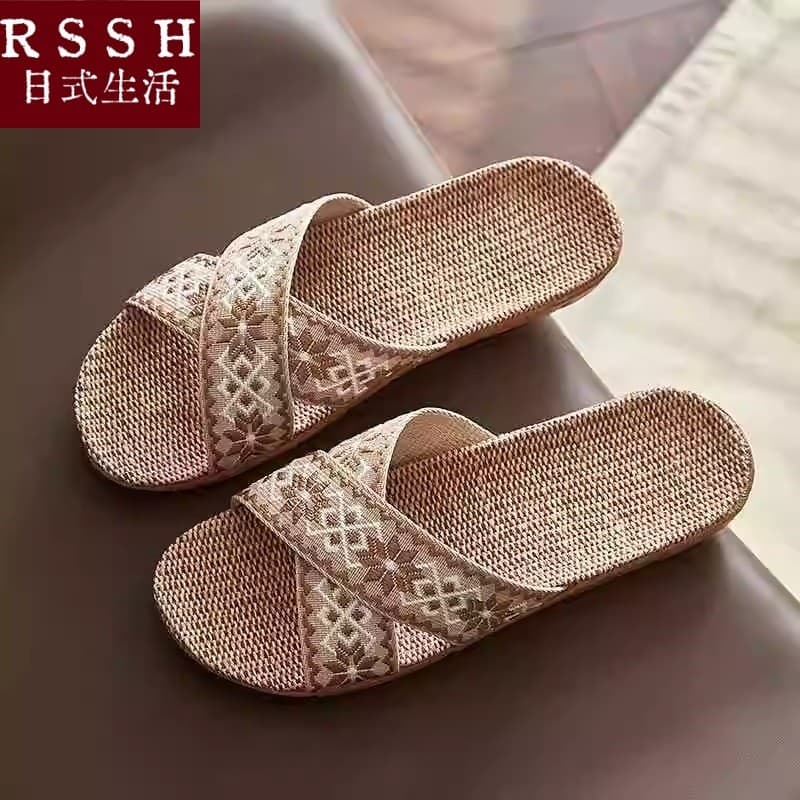 Sandálias de linho japonesas chinelos femininos verão 2025 novo estilo casa ao ar livre Wear masculino interior antiderr