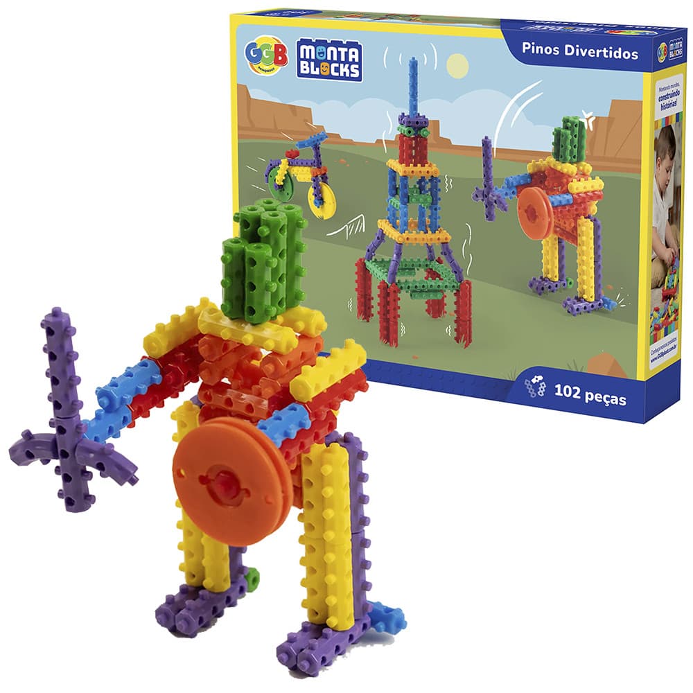 Brinquedo Monta Blocks Pinos Divertidos 102 Peças Criativas