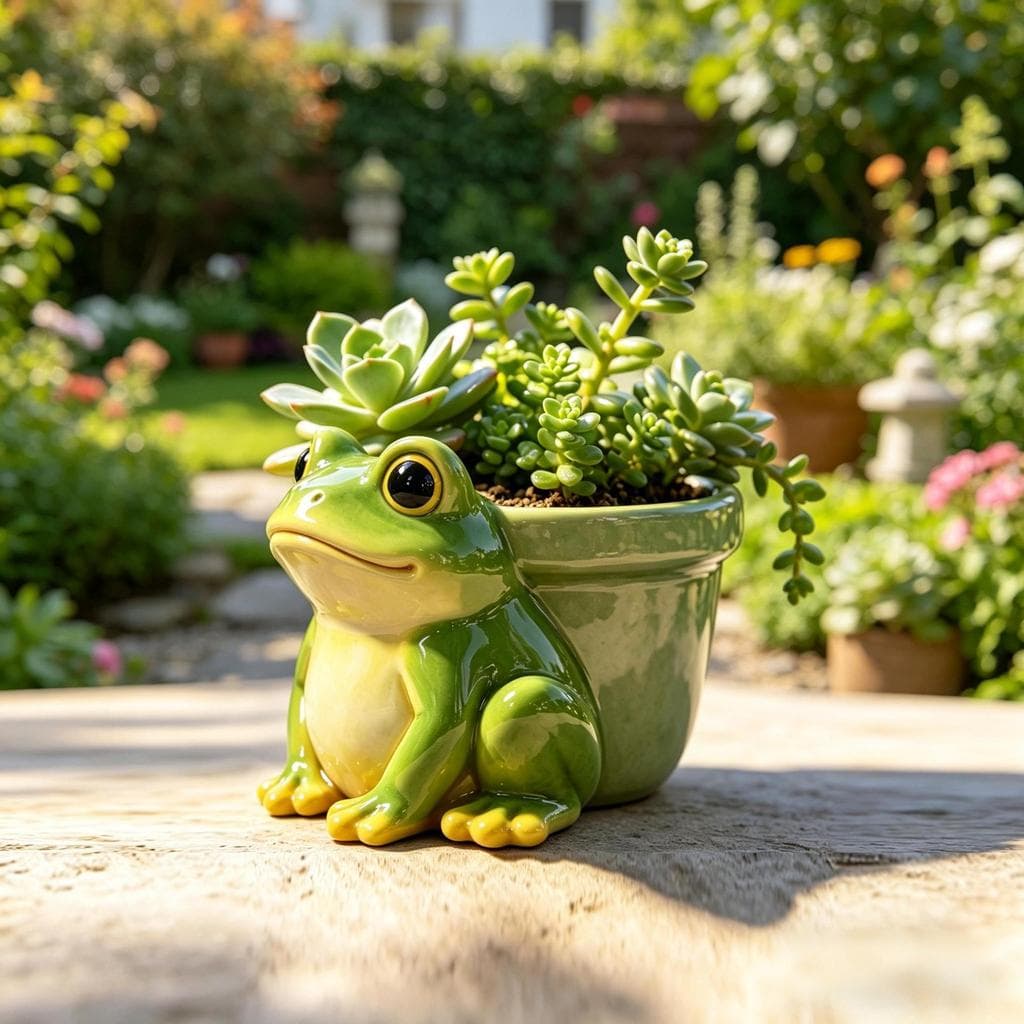 Vaso de Cerâmica em Forma de Sapo Fofo para Suculentas, Pequeno Vaso de Flores para Decoração de Jardim e Casa