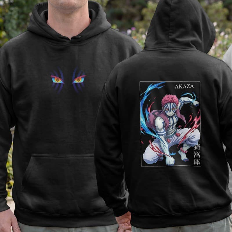 Moletom Canguru Akaza Demon Slayer Anime Kimetsu Estampado Otaku Masculino Feminino Unissex