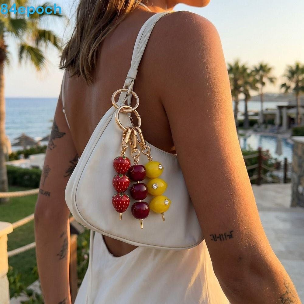 Chaveiro De Frutas BREPOCH , Pingente De Esmalte De Metal Elegante Em Liga Bolsa De Limão E Morango Com Strass Embutido