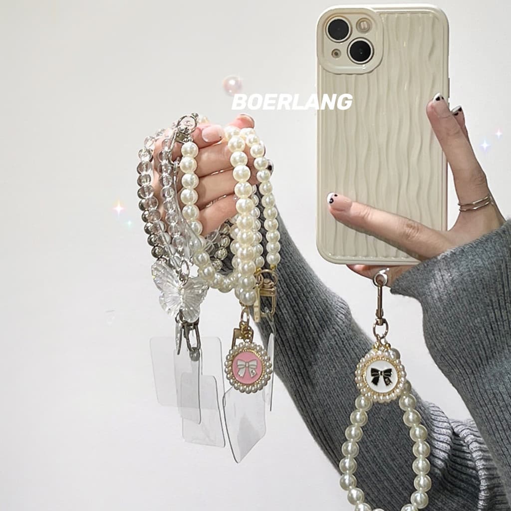 Ins temperamento estilo menina francesa pérola mão frisada corrente pulseira fivela adequada para iphone Huawei escudo D