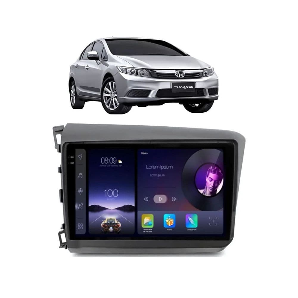 Kit Multimídia + Moldura  9" HONDA CIVIC 2012/14 CINZA