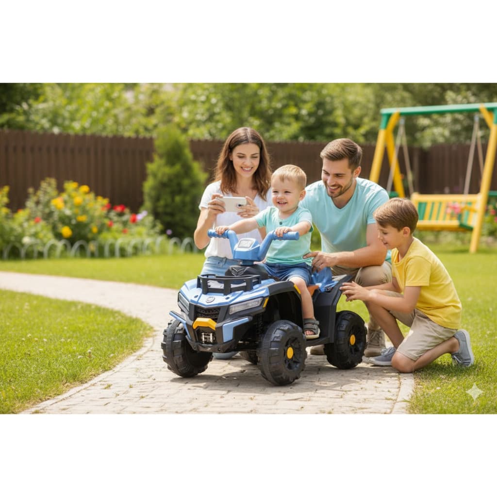 Mini Quadriciclo Elétrico Infantil 6V Azul Farol LED Veículo Criança Seguro