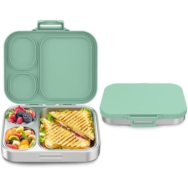 Caixa Bento infantil de aço inoxidável, lancheira Bento de Metal à prova de vazamentos, compartimento 3A (roxo), lanchei