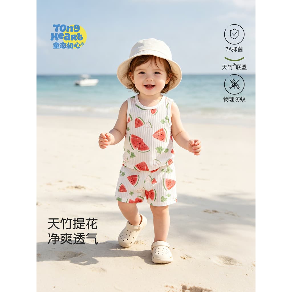 Conjunto de colete de bebê Tianzhu algodão bebê Split verão estilo fino respirável pijamas infantis sem mangas Shorts co