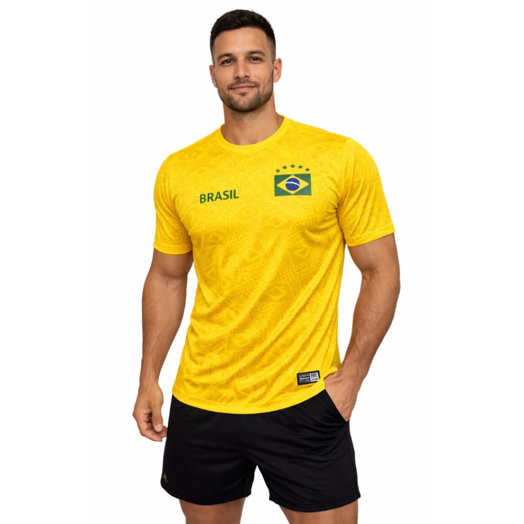 Camiseta Brasil Masculina Dry Fit Academia Futebol P M G GG