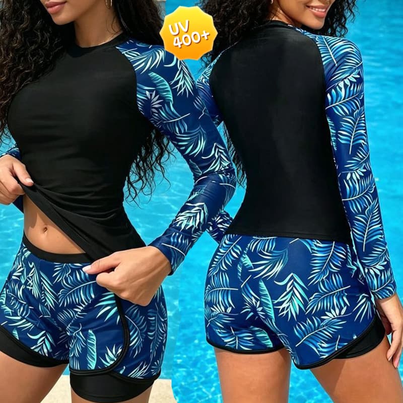 Maiô de surf de manga comprida com proteção solar, roupa de mergulho estampada de manga comprida, calças de dupla camada