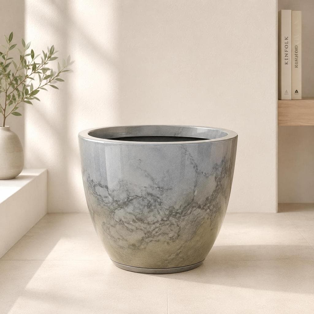 Vaso 49cm de Boca Red Bojo Marmorizado com Prato, Leve, Resistente e Perfeito para Jardim, Varanda e Plantas Grandes