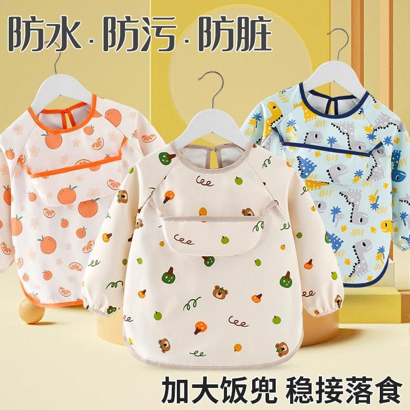 Bolso de arroz para bebês do jardim de infância, babador para comer, roupa externa, macacão infantil, pintura de manga c