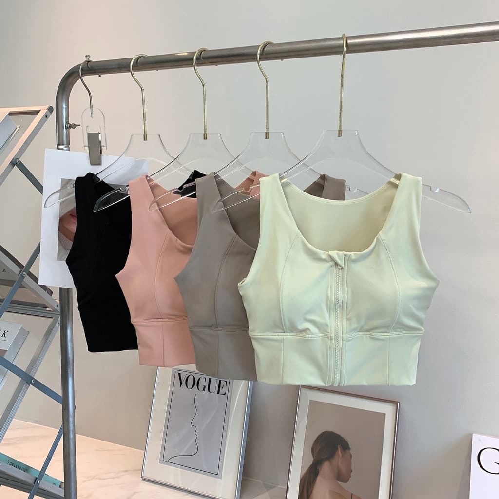 Colete esportivo com zíper frontal, roupa íntima de ioga respirável absorvente de suor de alta intensidade com almofada
