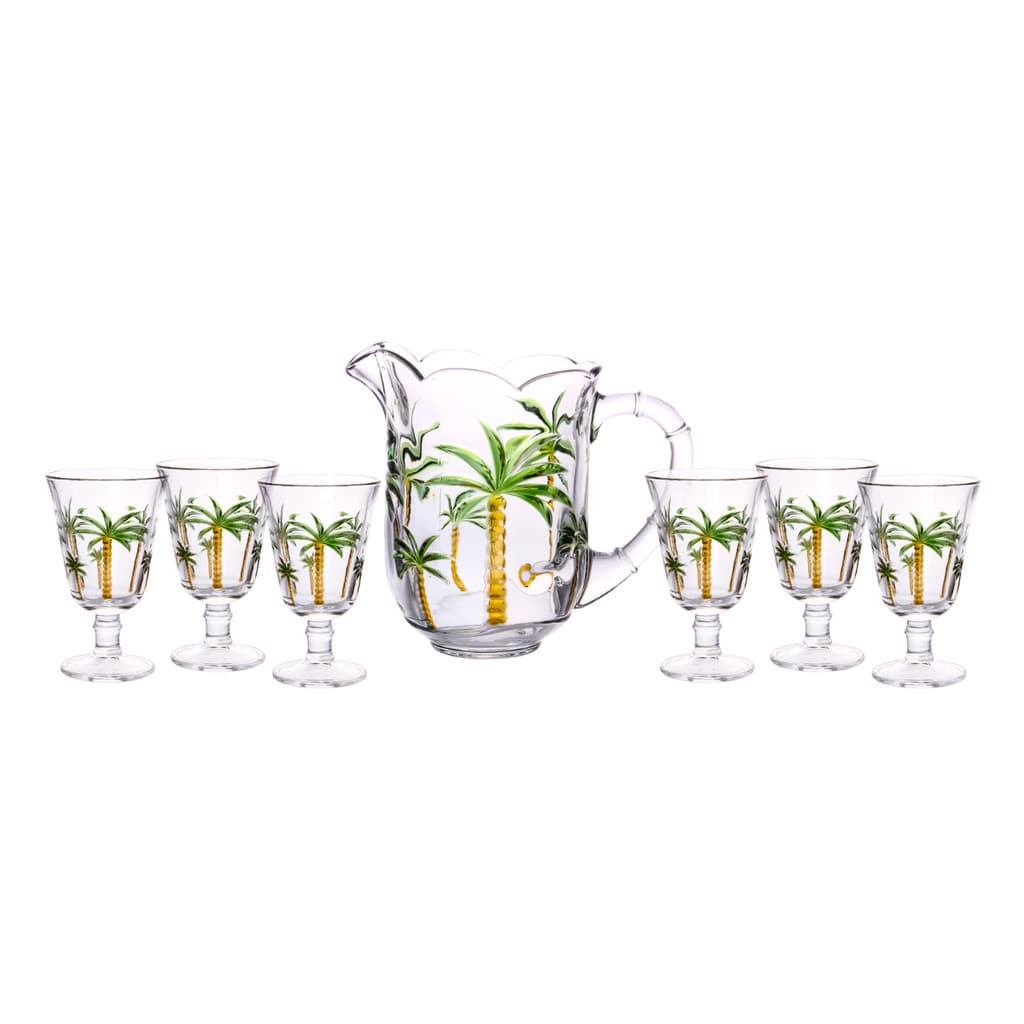 Conjunto Jarra Com 6 Taças De Cristal Lyor Mesa Posta Palm Hand Painting 1,55L E 240ml