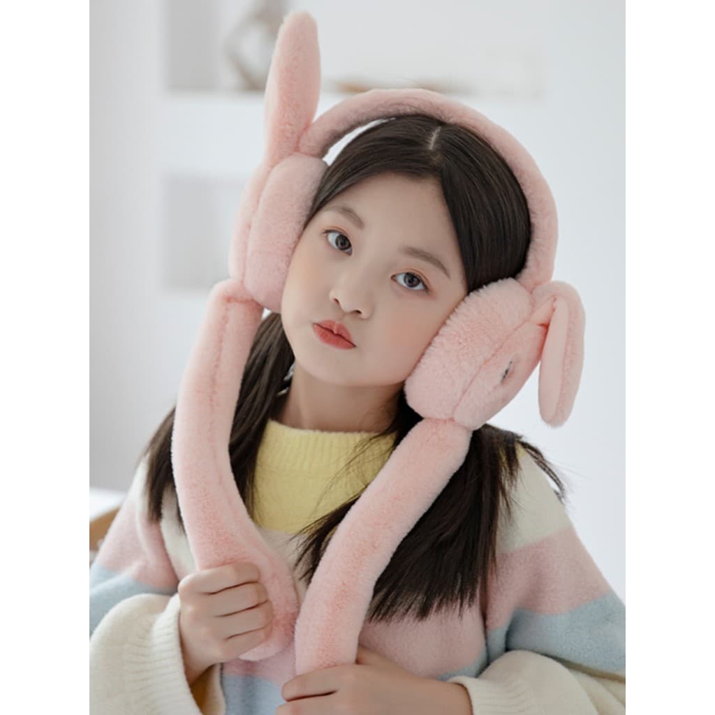 Influencer Tik Tok coelho de pelúcia earmuffs crianças bonito earmuffs movendo earmuffs inverno quente orelha mais quent