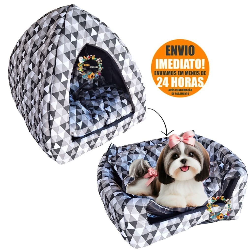 Toca Iglu Luxo Cama Caminha 2 em 1 Almofada Pet Para Yorkshire Shitzu Semelhantes Cachorro Gato 50x45x50