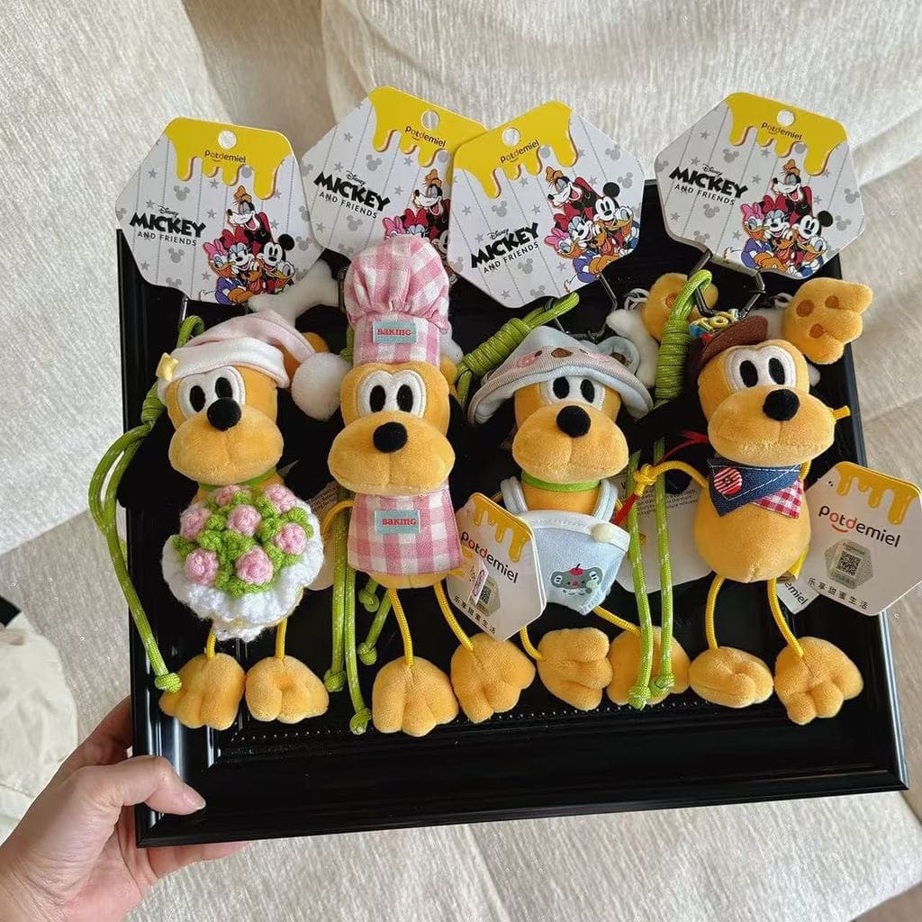 [Oficial] Boneco de Pelúcia Disney Pluto Disfarçado, Chaveiro Fofo do Mickey e da Minnie, Adorável Pingente de Pelúcia d