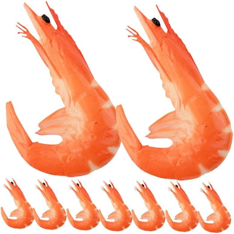 Kisangel 9pcs Fake Shrimp Model Artificial Red Shrimps Figures Food Realistic Seafood Decoration for Display Photography