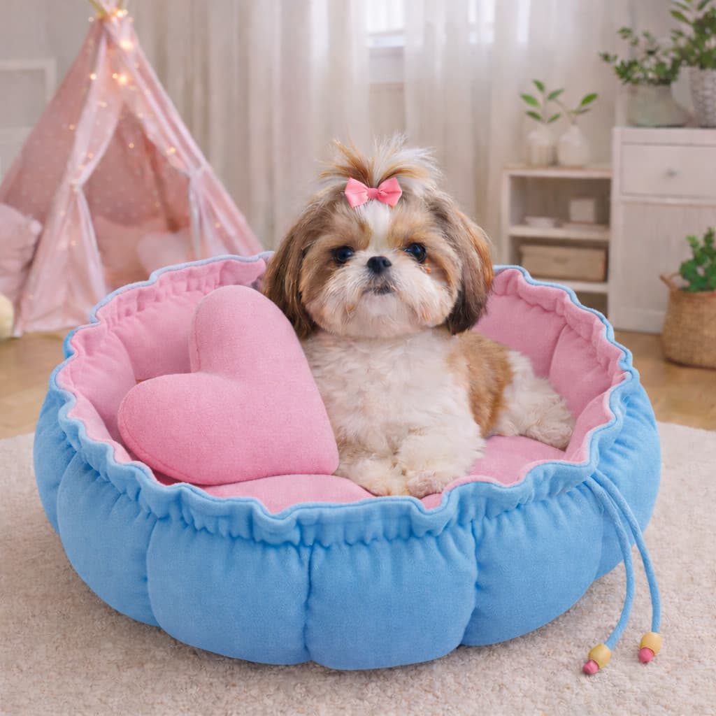 Caminha Redonda, com almofada de coração Pink Cama Pet Londres Fresquinha Gato