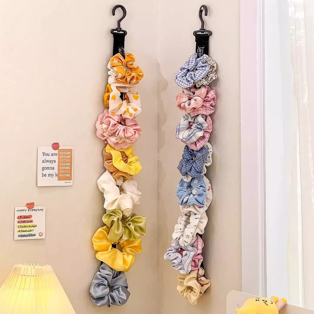 Organizador de elásticos de cabelo, gancho para guardar scrunchies e presilhas de cabelo para parede, atrás da porta, ba