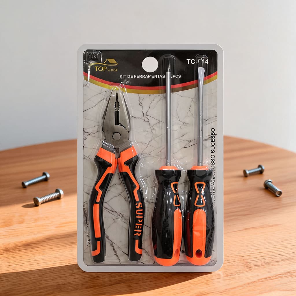 Kit Chave de Fenda Alicate Emborrachada Ferramentas Completo 3pçs