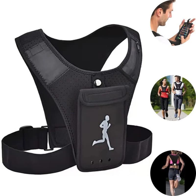 Colete Refletivo Para Corrida Com Suporte Telefone  comBolsos Cinta De Peito Peitoral Porta Celular Pra Ciclismo