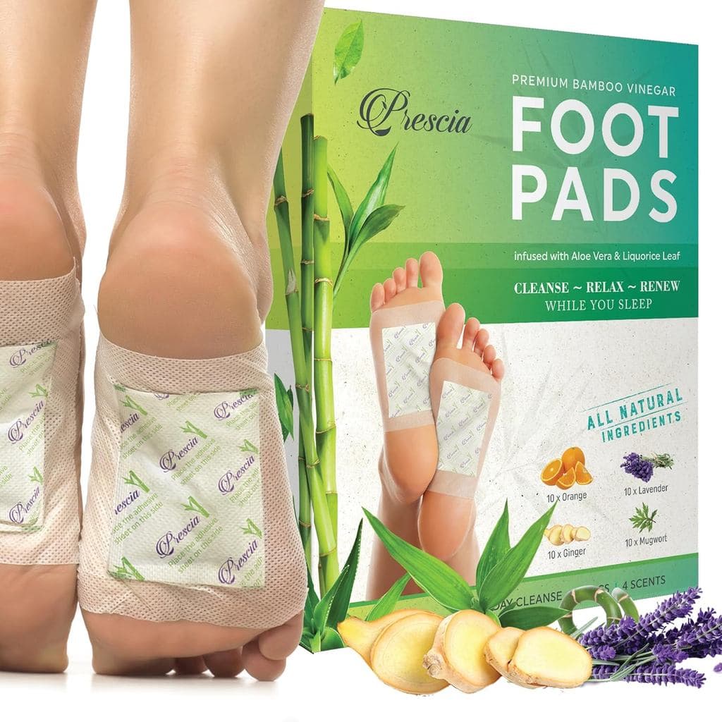 Prescia Premium Almofadas de Limpeza Profunda para os Pés - Bambu Natural e Ervas Aromáticas, Pacote com 40 - Gengibre,