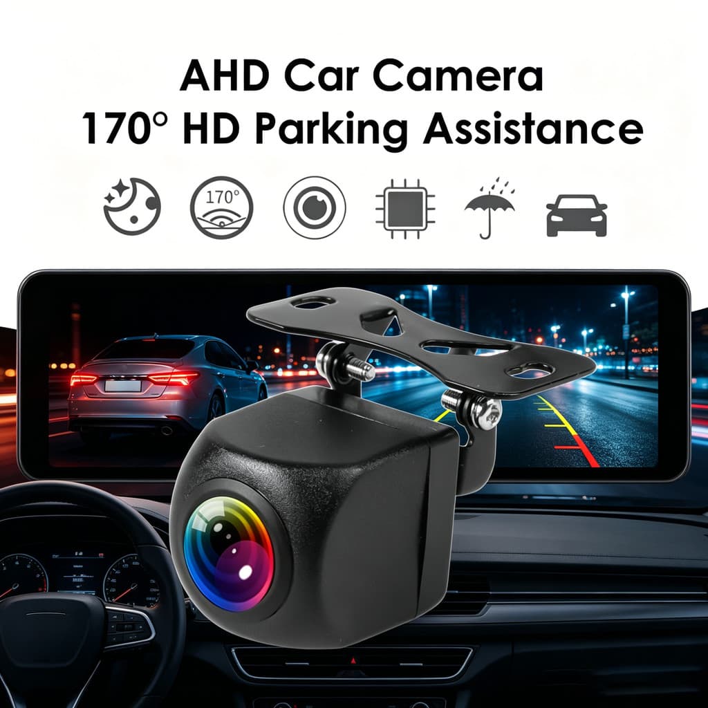 Câmera de ré AHD para carro, câmera traseira à prova d'água IP68K com amplo ângulo de visão e excelente visão noturna.