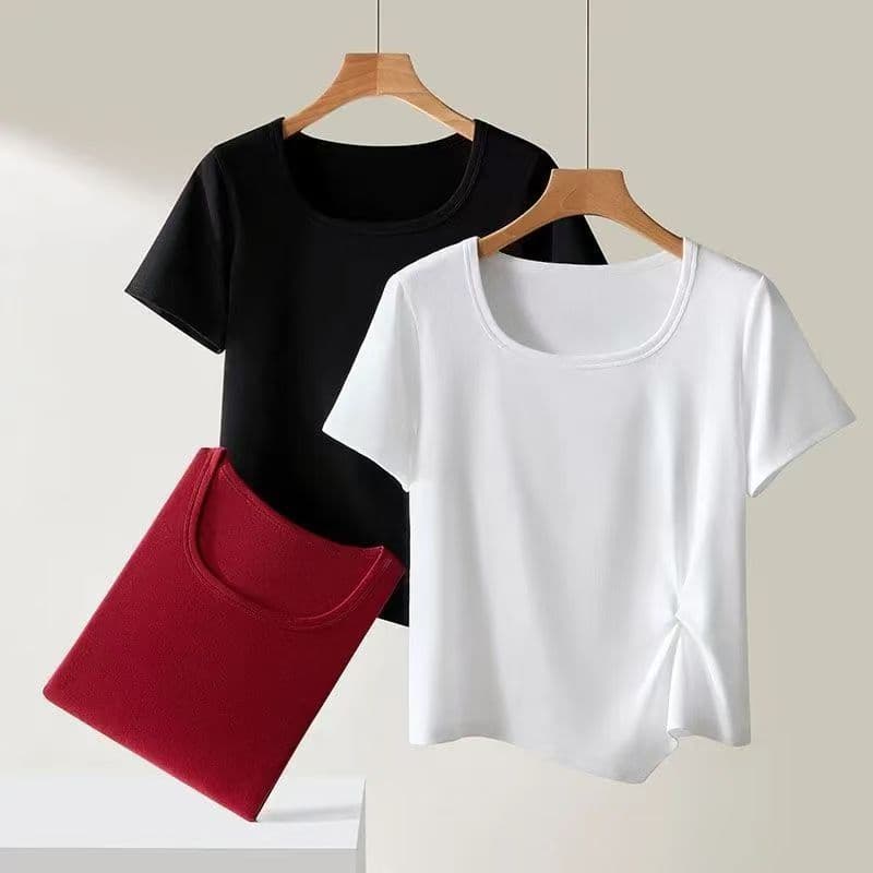 2026 novo estilo fora do ombro verão manga curta camiseta feminina Irregular atada divisão quente menina magro
