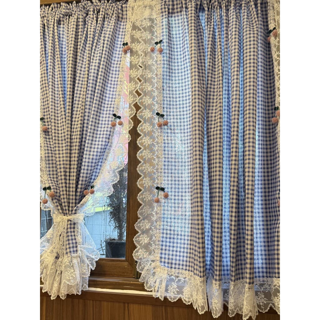 Luz de luxo francês romântico Retro americano treliça Semi-Blackout atmosfera porta cortina onda azul renda cortina fres
