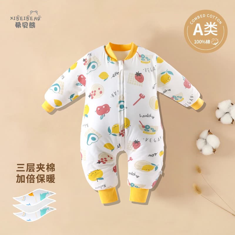 Algodão puro bebê três camadas acolchoado engrossado Split-perna saco de dormir bebê anti-pontapé colcha recém-nascido t