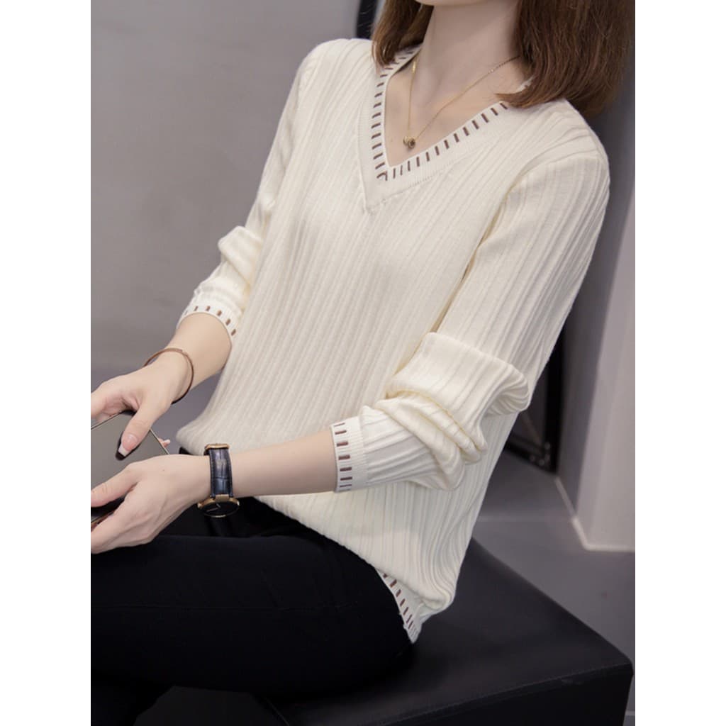 Além de gordura plus Size roupas femininas soltas mais magro olhar com decote em V Bottoming malha topo feminino outono