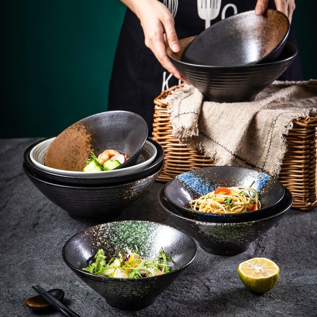 Tigela de Ramen Estilo Japonês Comercial de Grande Capacidade, Tigela Cônica de Cerâmica, Tigela de Salada Ocidental, Ut