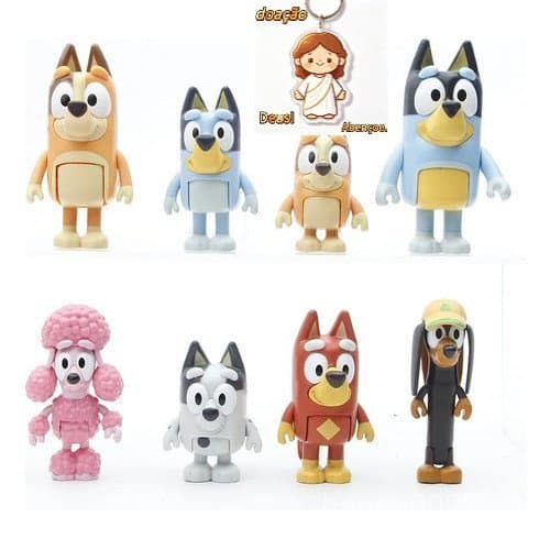 8 Miniaturas Bluey & Bingo Família E Amigos - Bonecos - Figura de Ação Action Figure - Boneco（Dar chaveiro）