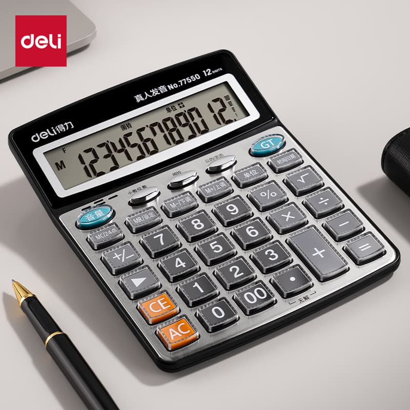 Deli 77550 Calculadora de Voz Tela Grande para Modelo de Voz Financeira de Escritório Pronúncia ao Vivo
