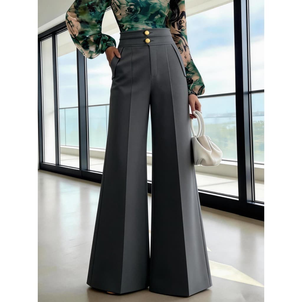 Calça De Terno Elegante E Fashionista De Cor Sólida, Estilo Minimalista E Larga, Nova Coleção Para Mulheres